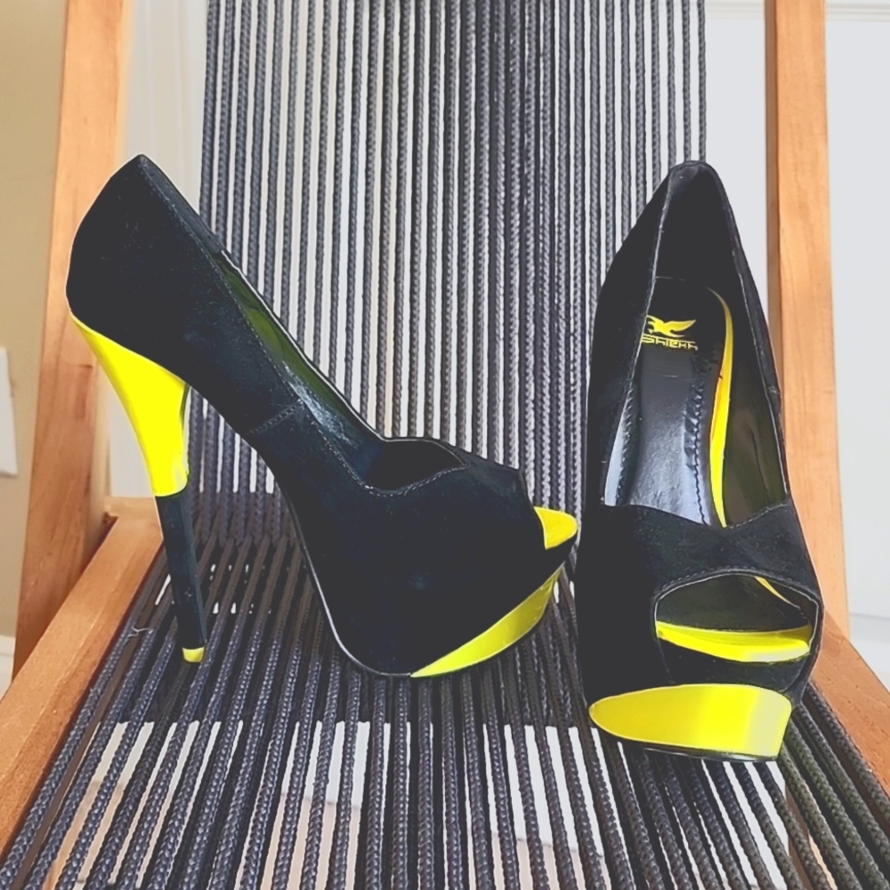 Neon Yellow & Black Pumps Size 6